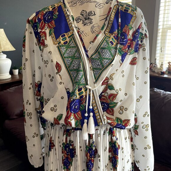 Vintage 80's DIANE FREIS Boho Dress Georgette Midi Floral Paisley Scarf M/L - Picture 14 of 16